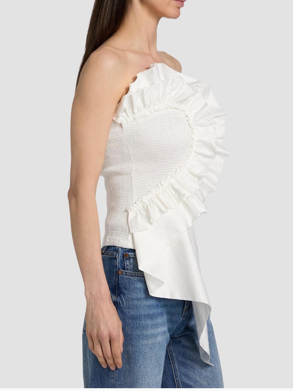 FARM Rio White Smocked Ruffled Strapless Top - Picture 2 of 8